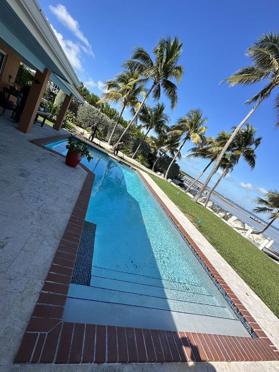 Lap pool with waterfront deck